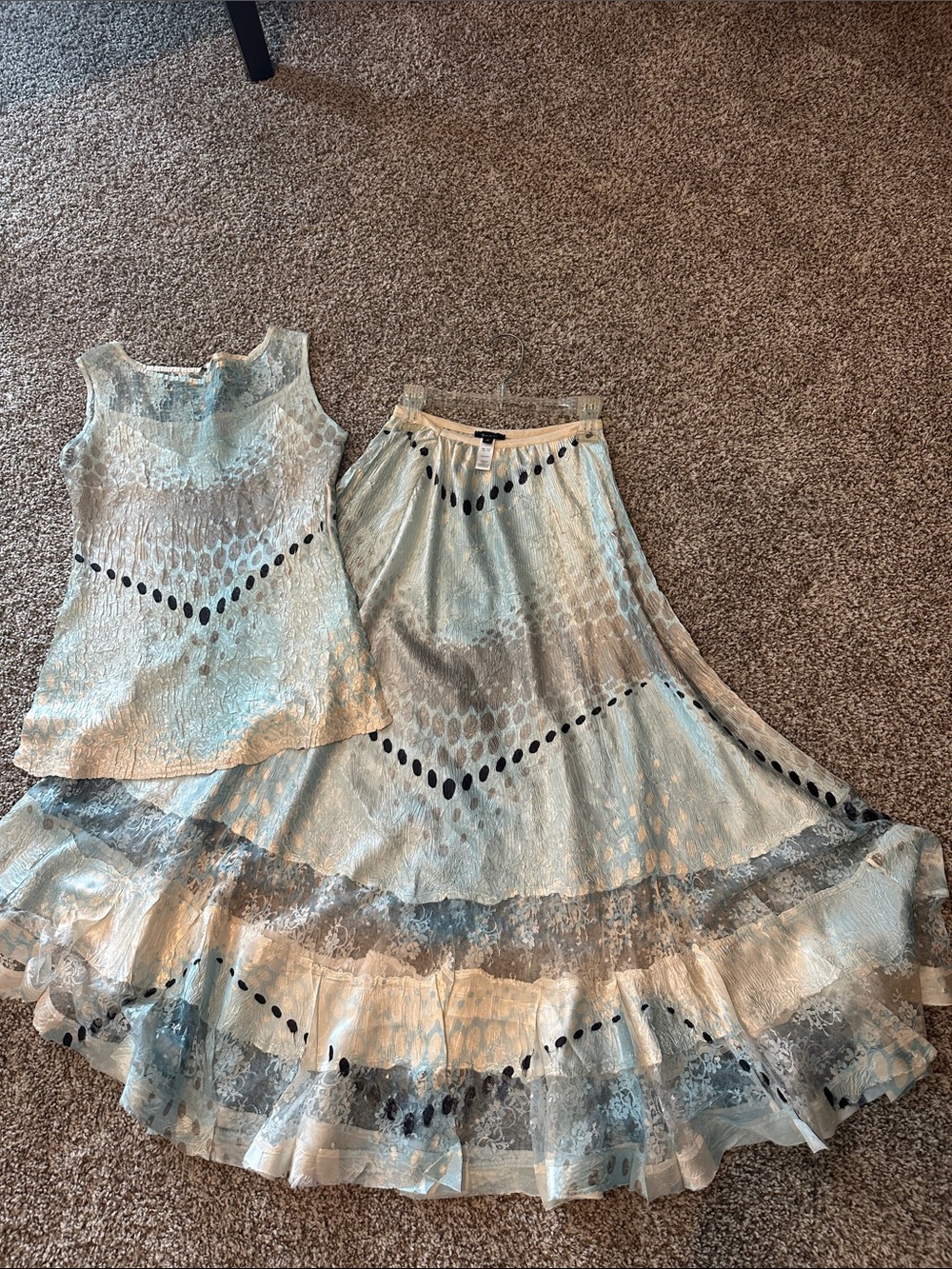 Komarov Light Blue and Cream Two-Piece Skirt Set - Picture 4 of 5